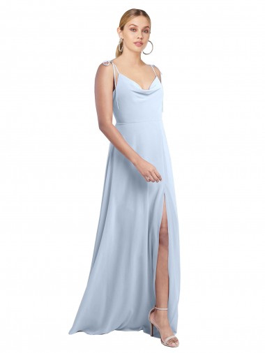 Best Draped Cowl Neck Tied Straps Long Chiffon Bridesmaid Dress with Slit