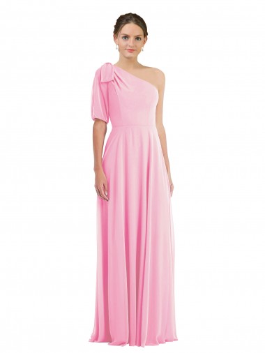 Best Bow One Shoulder Flounce Sleeve Maxi Bridesmaid Dress
