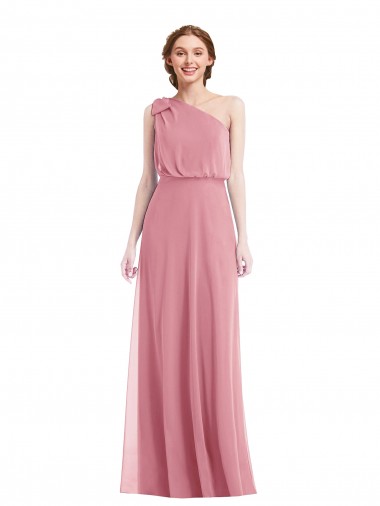 Best One Shoulder Bow Blouson Bodice Maxi Bridesmaid Dress