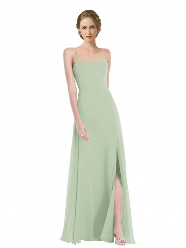 Best Scoop Neck Tie Strap Maxi Bridesmaid Dress with Front Slit