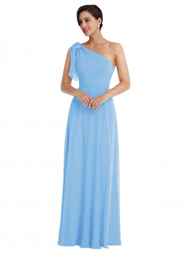 Best Draped One Shoulder Maxi Bridesmaid Dress with Scarf Bow