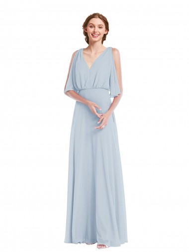 Best V-Neck Split Sleeves Blouson Bodice Maxi Bridesmaid Dress