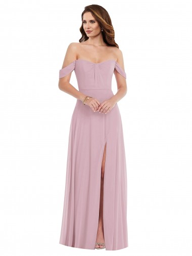 Best Off the Shoulder Draped Sleeve Maxi Bridesmaid Dress with Front Slit