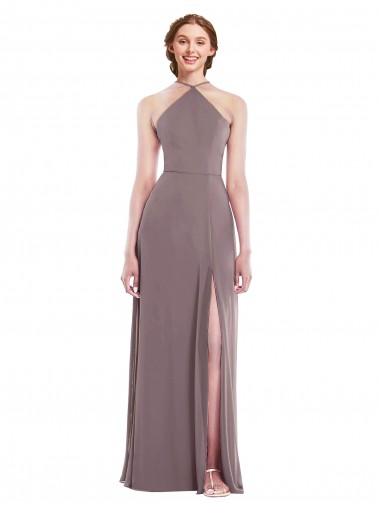 Best Diamond Halter Maxi Formal Bridesmaid Dress with Front Slit