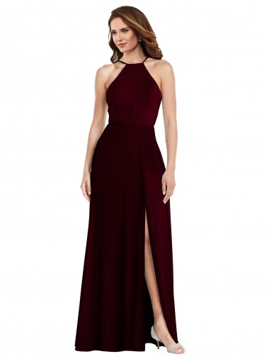Best Halter Spaghetti Straps Maxi Bridesmaid Dress with Front Slit