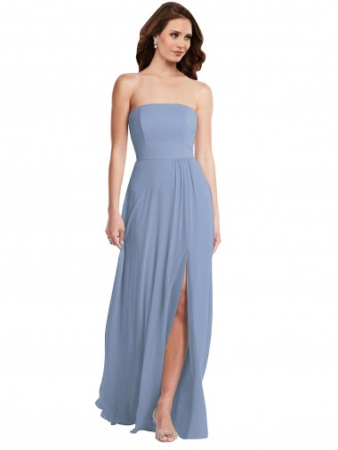 Best Strapless A-Line Maxi Bridesmaid Dress with Front Slit