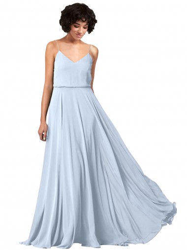Best V-Neck Blouson Waist Long Chiffon Bridesmaid Dress with Straps