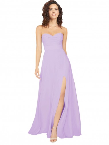 Best Draped Sweetheart Long Chiffon Bridesmaid Dress with Front Slit