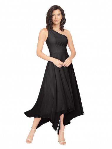 Best Midi Length One Shoulder Chiffon Cocktail Bridesmaid Dress