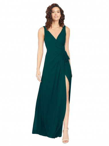 Best V-Neck Chiffon Bridesmaid Dress with Front Skirt Slit