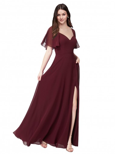 Best Chiffon Flutter Sleeve Sweetheart Bridesmaid Dress