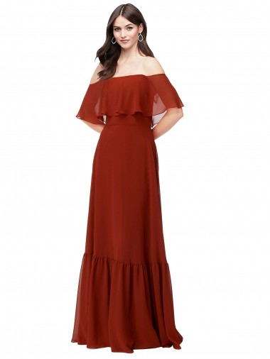 Best Off the Shoulder Ruffle Chiffon Bridesmaid Dress