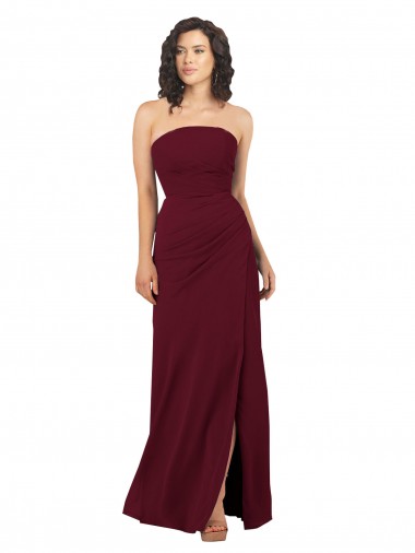 Best Simple Strapless Chiffon Bridesmaid Dress with Rounded Neckline