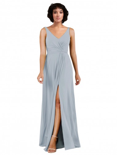 Best V-Neckline Wrapped Chiffon Bridesmaid Dress with Skirt Slit