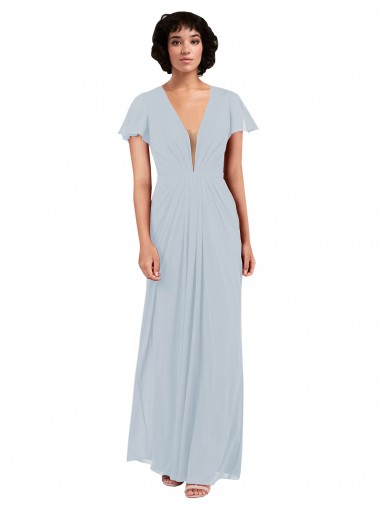 Best Deep V-Neckline Chiffon Bridesmaid Dress with Flutter Sleeves