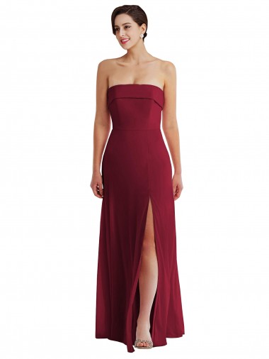 Best Cuffed Strapless Maxi Formal Bridesmaid Dress with Front Slit