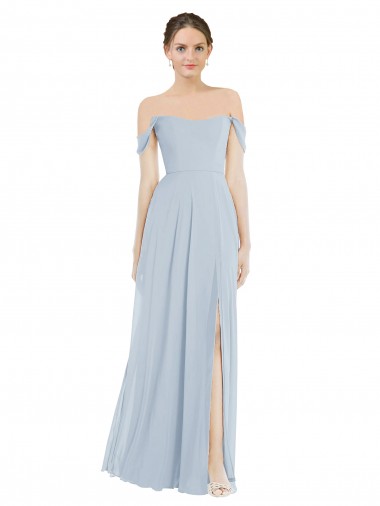 Best Off the Shoulder Basque Neck Maxi Bridesmaid Dress with Flounce Sleeves