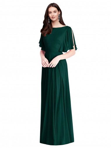Best Backless Floor Length Split Sleeves Maxi Bridesmaid Dress
