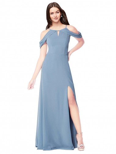 Best High Neck Chiffon Bridesmaid Dress with Draped Sleeves