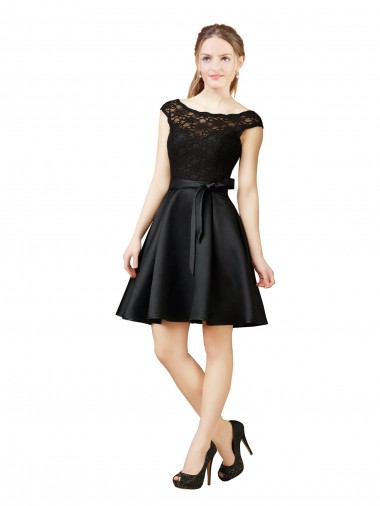 Best Lace and Satin Cocktail Bridesmaid Dress with V-Back