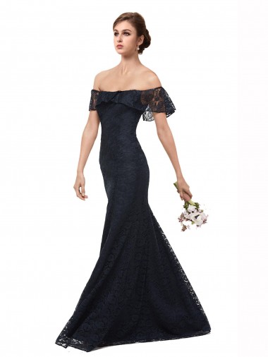 Best Off the Shoulder Long Lace Bridesmaid Dress / Prom Dress with Flutter Sleeves