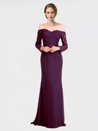 Best Full Length Long Bridesmaid Dress with Lace Off The Shoulder Bodice