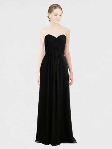 Best Long Strapless Lace Bodice Bridesmaid Dress with Sweetheart Neckline and Criss-Cross Pleats