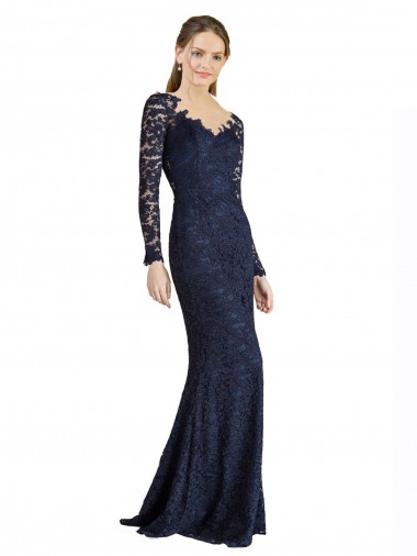 Best Illusion Long Sleeves Lace Bridesmaid Dress / Prom Dress with Sheer Keyhole Back