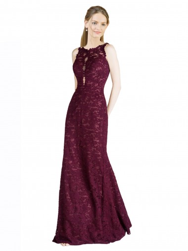Best Long Lace Bridesmaid Dress / Prom Dress with Peekaboo Bodice and Keyhole Back