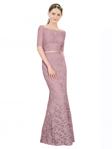 Best Short Sleeves Crop Top Mermaid Lace Bridesmaid Dress / Prom Dress