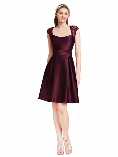 Best Short Knee Length Lace Cocktail Bridesmaid Dress with Square Neck