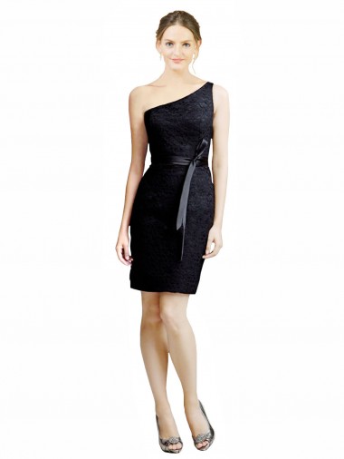 Best One Shoulder Short Lace Cocktail Bridesmaid Dress with Satin Waistband