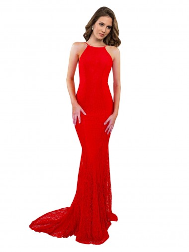 Best High Neck Long Formal Lace Bridesmaid Dress / Prom Dress with Open Back Straps