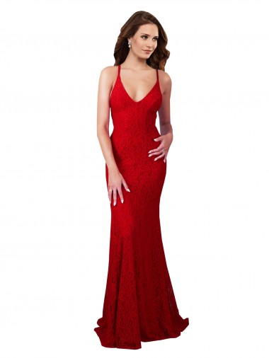 Best Low Back V-Neckline Floor Length Formal Lace Bridesmaid Dress / Prom Dress
