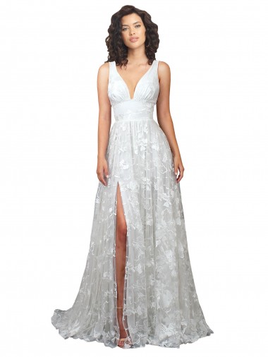 Best Plunging V-Neckline Wedding Dress with Slit