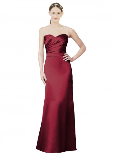 Best Strapless Satin Bridesmaid Dress with Asymmetrical Draped Bodice