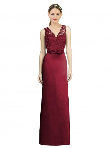 Best Full Length Sleeveless Satin Bridesmaid Dress with Lace Bodice