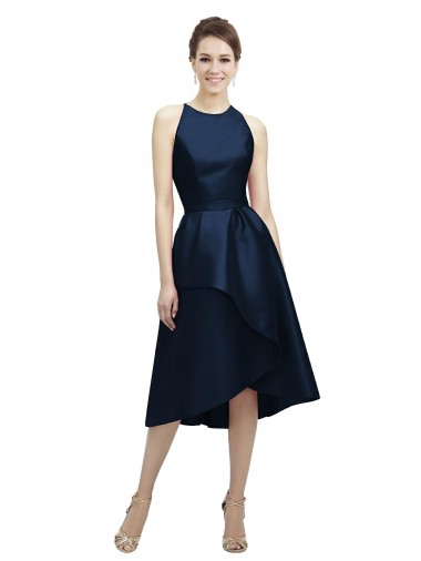 Best Halter Neck Short Tea Length Sleeveless Satin Bridesmaid Dress