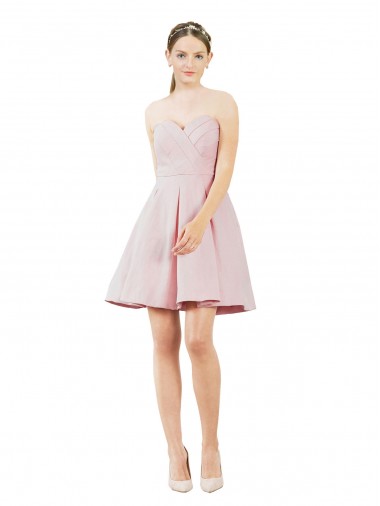 Best Short Knee Length Sweetheart Satin Cocktail Bridesmaid Dress