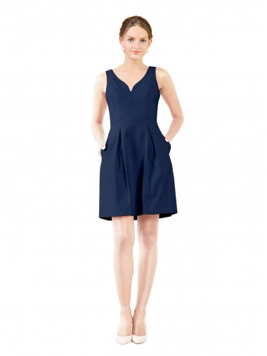 Best V-Neck A-Line Satin Cocktail Bridesmaid Dress with Pockets