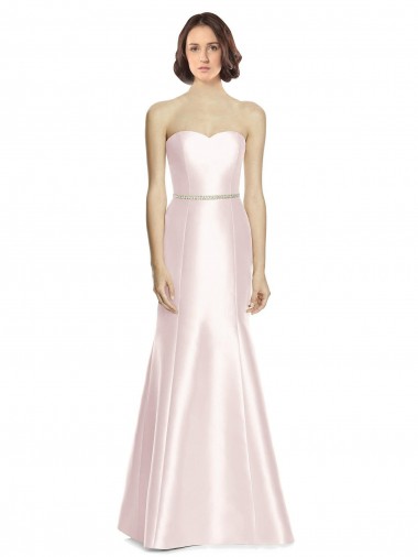 Best Long Sweetheart Satin Bridesmaid Dress with Slim Beaded Sash