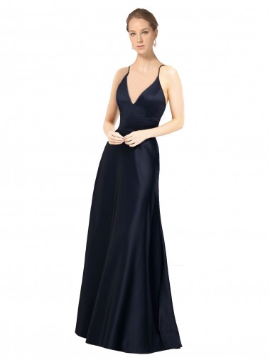 Best Sexy Satin Bridesmaids Dress with Deep V-Neckline and Strappy Back