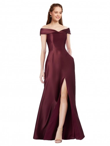 Best Long Off the Shoulder Formal Satin Bridesmaid Dress / Prom Dress with Thigh-high Slit