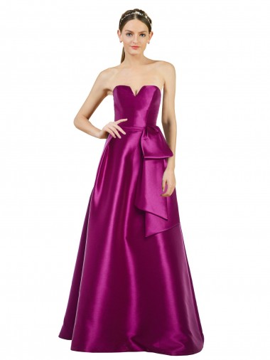 Best Sleeveless V-Neck Long Satin Bridesmaid Dress / Prom Dress with Bow Waist