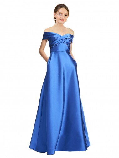 Best Sleeveless Off the Shoulder Ball Gown Formal Satin Bridesmaid Dress / Prom Dress