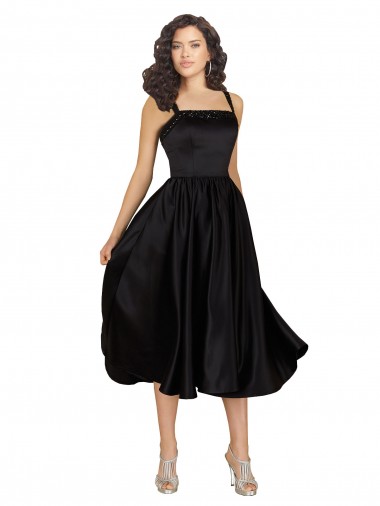 Best Short Cocktail Length Square Neck Satin Bridesmaid Dress / Prom Dress with Beading