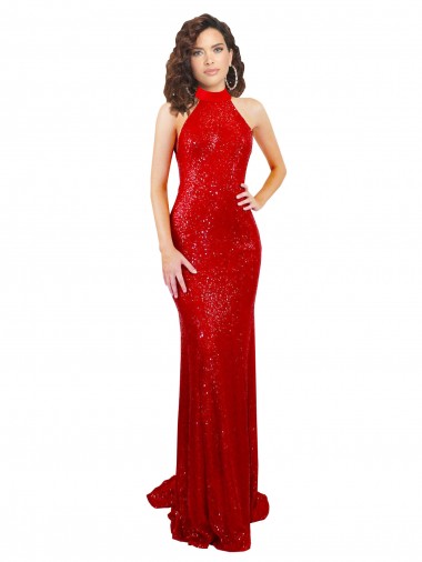 Best Halter High Neck Mermaid Open Back Formal Sequin Bridesmaid Dress / Prom Dress