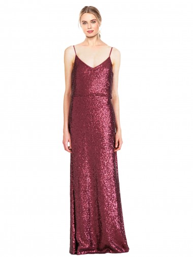 Best High Neck Halter Long Slim Formal Sequin Bridesmaid Dress / Prom Dress with V-Neck and Blouson Bodice