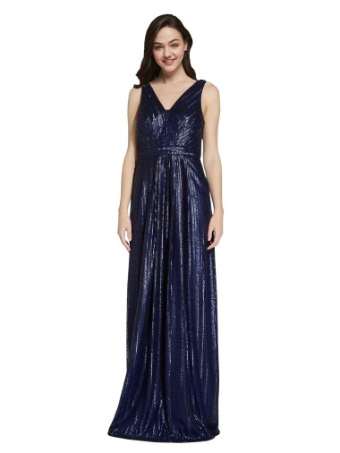 Best Long V-Neck Sparking Formal Sequin Bridesmaid Dress / Prom Dress with Low V-Back