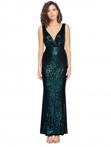 Best V-Neck Full Length Formal Sequin Bridesmaid Dress / Prom Dress with Draped Back